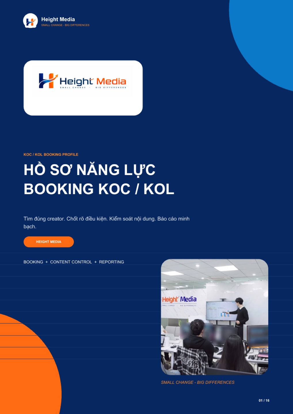 Bìa hồ sơ năng lực Booking KOC KOL của Height Media
